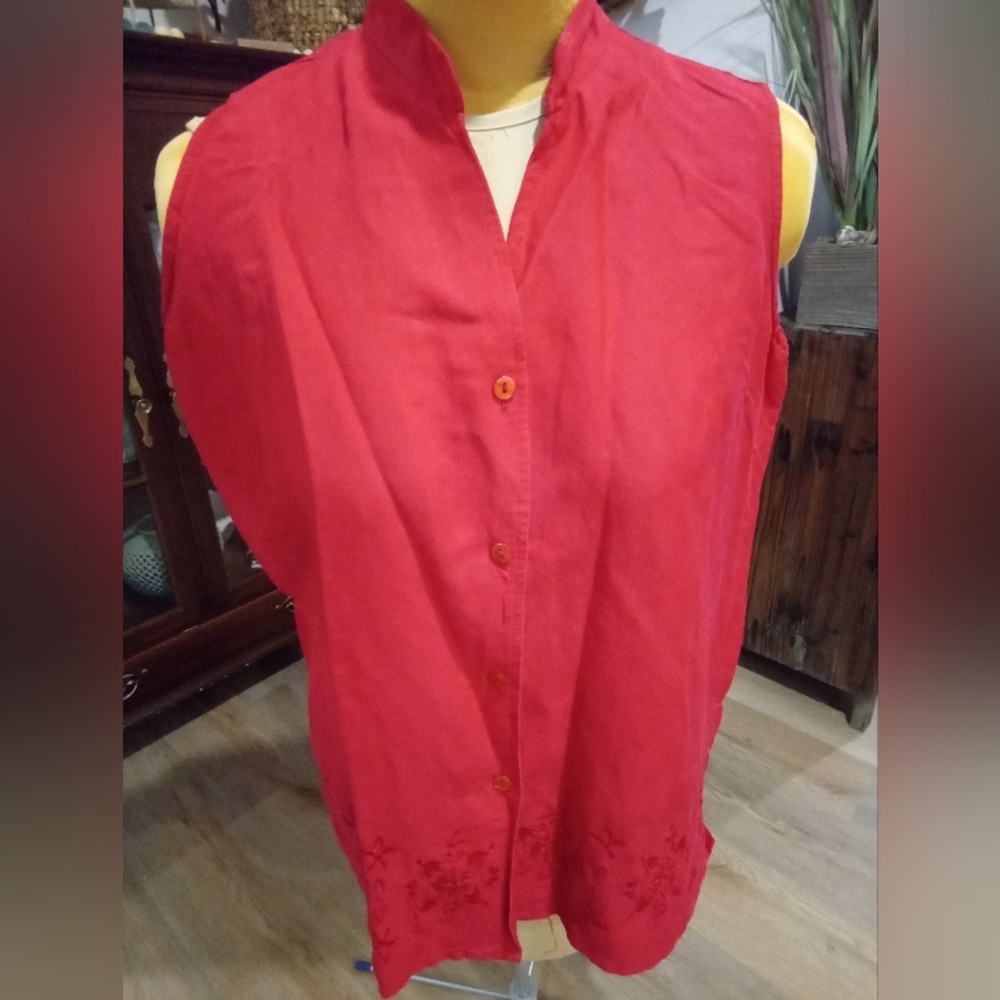 Erica Brooke Collection Plus Sz 14 Vintage Red Sleeveless Embroidered